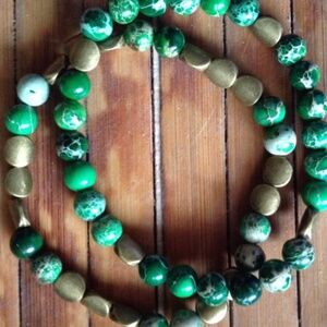 Green Crackle Agate & Gold Pewter Bead Bracelets